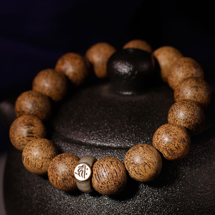 Armband mit Buddha Stonesn, chinesischem Sternzeichen, Natal-Buddha, natürlichem Agarholz, Silber, Frieden und Ruhe