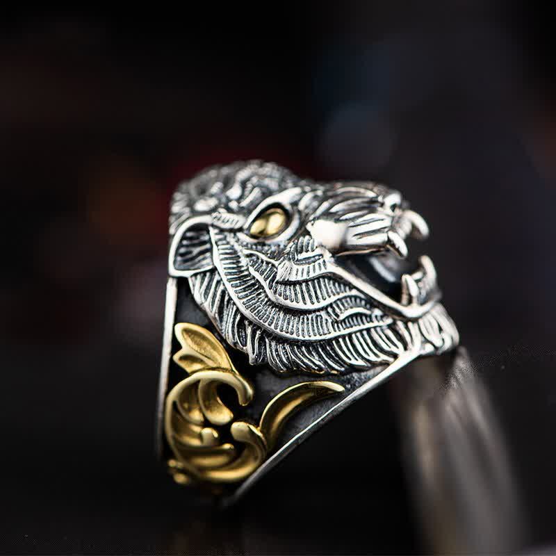 Verstellbarer Ring aus 925er-Sterlingsilber, chinesisches Sternzeichen Tiger, Schutz, Segen