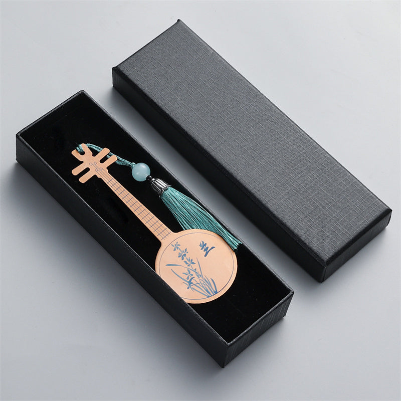 Buddha Stones, klassische Musikinstrumente, Pipa Guzheng Guqin Ruan, Metall-Lesezeichen, Quaste mit Geschenkbox