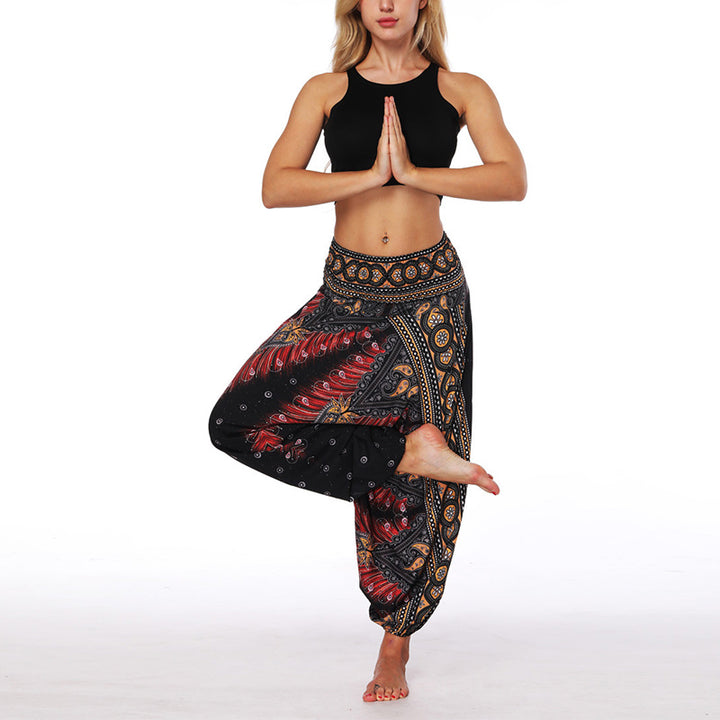 Buddha Stones Boho Hose Hippie Harem Smocked Waist Hose Sport Fitness Tanz Damen Yoga Hose