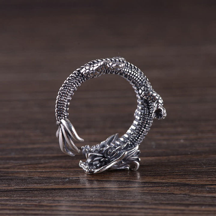 925 Sterling Silber Drachen-Glücksschutzring