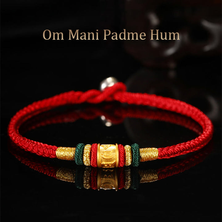 Buddha Stones 999 Gold Om Mani Padme Hum Luck String Paar Armband