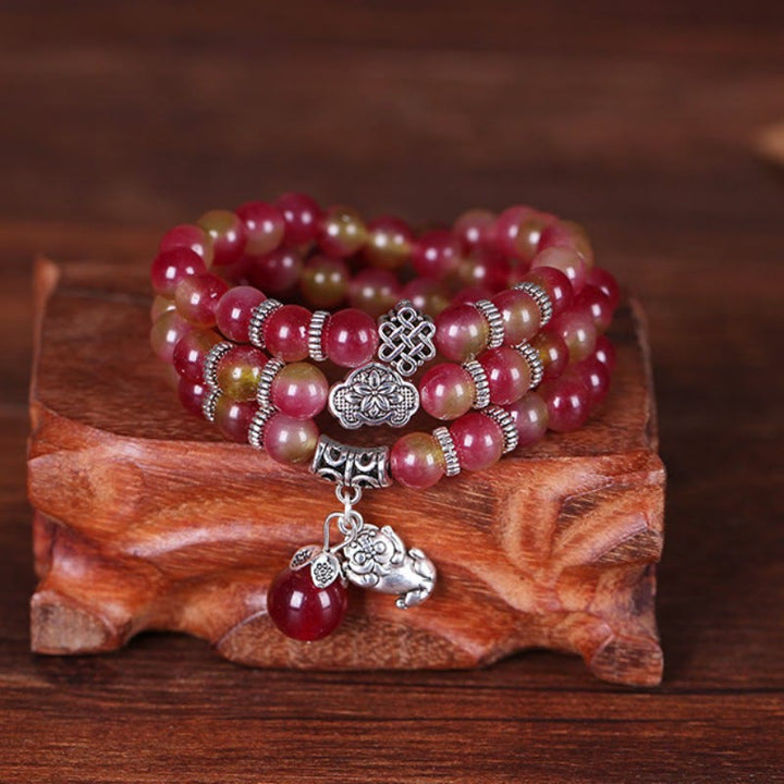 Buddha Stones Natürlicher Wassermelonen-Turmalin PiXiu Elephant Positive Triple Wrap Armband