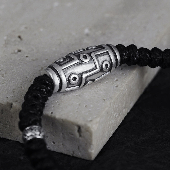 Buddha Stones 999 Sterling Silber Neun-Augen-Dzi-Perlenmuster Segensseil-Armband