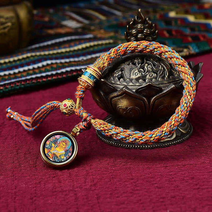 Buddha Stones, tibetisches handgefertigtes Glücks-Thangka-Gebetsrad-Charm, Webschnur-Armband