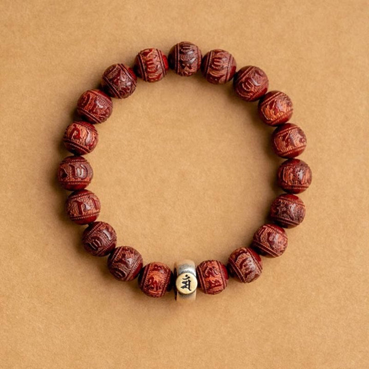 Buddha Stones, chinesisches Sternzeichen, Natal-Buddha, kleines Blatt, rotes Sandelholz, Om Mani Padme Hum-Schutzarmband