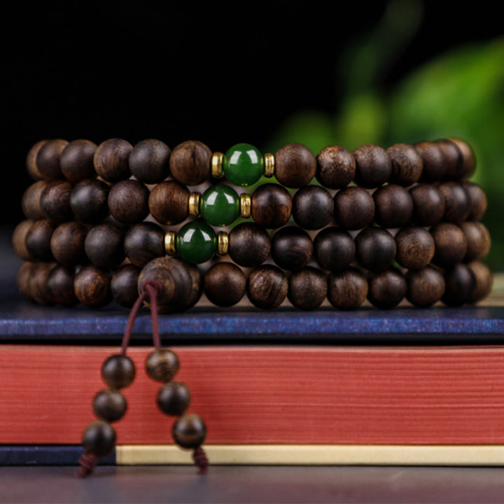 Buddha Stones 108 Mala Perlen Indonesien Tarakan Seltenes Adlerholz Cyan Jade Armband zur Abwehr böser Geister