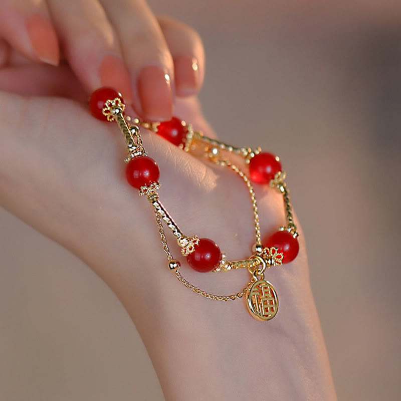 Buddha Stones, roter Achat, Fu-Charm, Selbstakzeptanz-Armband