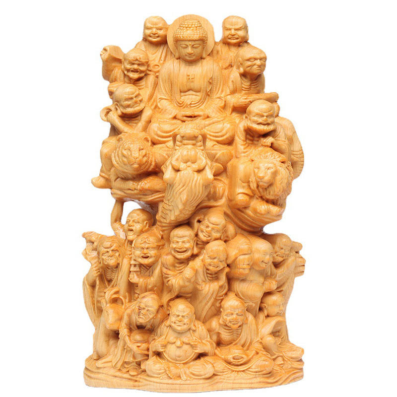 Buddha Stones handgefertigt Thuja Sutchuenensis Wood achtzehn Arhats Statue Purify Dekoration