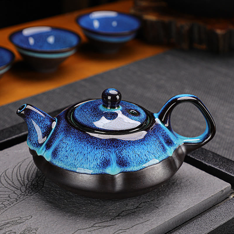 Buddha Stones Vintage Farbverlauf Blau Chinesische Gongfu Teetasse Set Keramik Teekanne Box