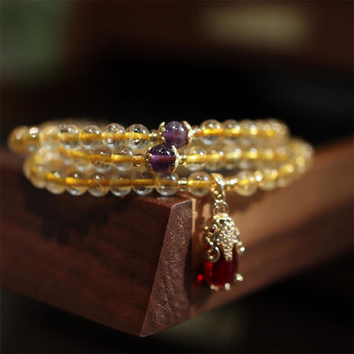 Buddha Stones Citrin Amethyst PiXiu Wohlstand Glück Schutz Armband