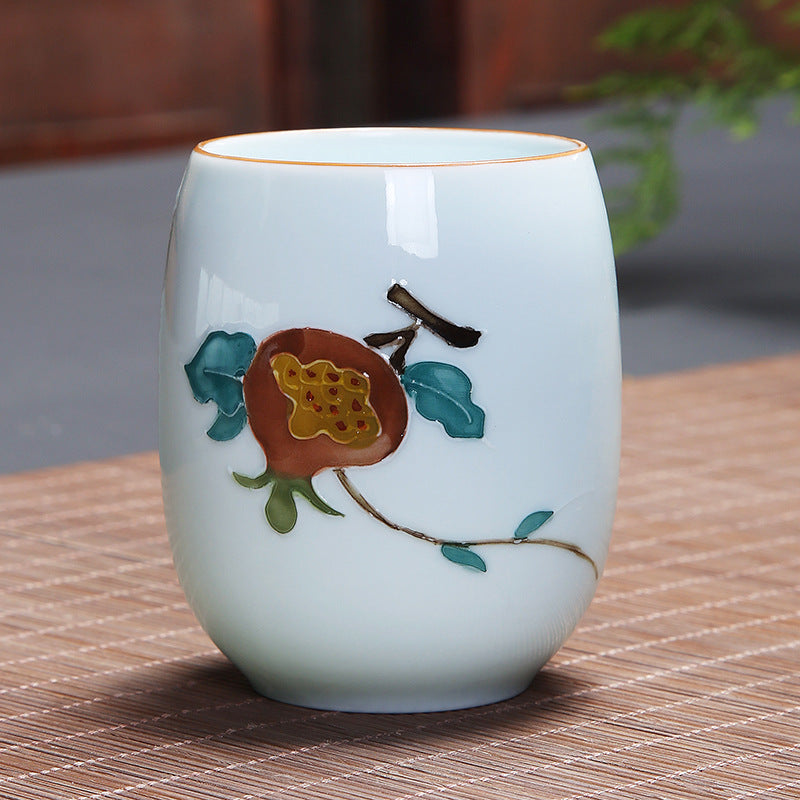 Buddha Stones, Koi-Fisch, Lotus-Landschaft, Löwenzahn, Pfingstrose, Blume, Keramik-Teetasse, Kung-Fu-Teetasse