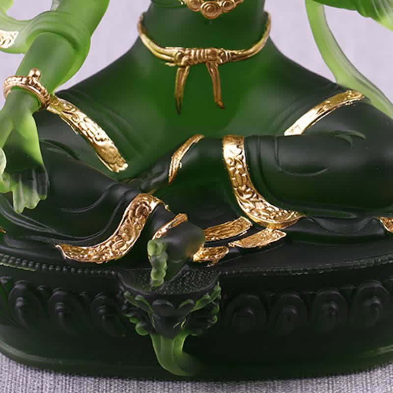 Bodhisattva Grüne Tara, handgefertigt, Liuli-Kristall, Kunststück, Schutz, Heimbüro, Statue, Dekoration