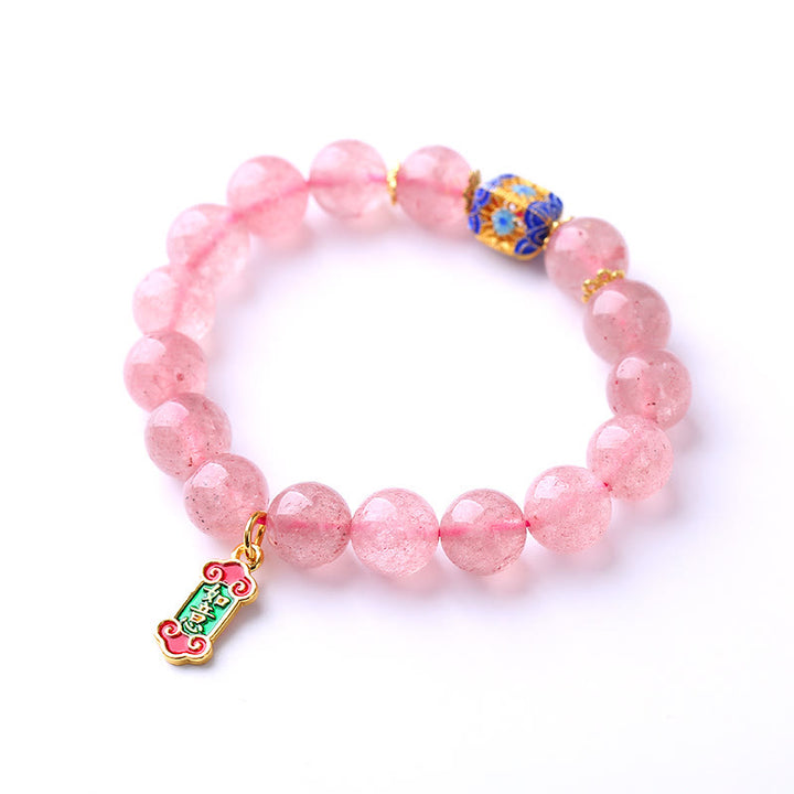 Buddha Stones Erdbeerquarz Positives Ruyi Charm-Armband