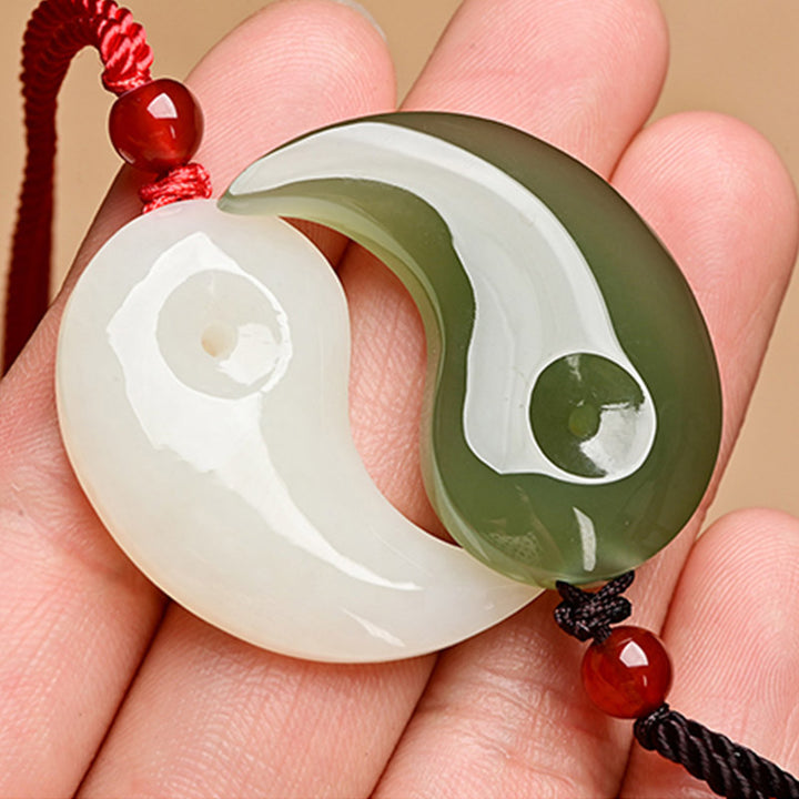 Yin Yang Weiß Jade Cyan Jade Schutz Segen Halskette String Anhänger