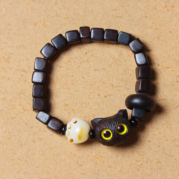 Armband mit Buddha Stonesn, Ebenholz, süße Katze, Bodhi-Samen, Pfotenklaue, quadratische Perlen, ruhiges Armband