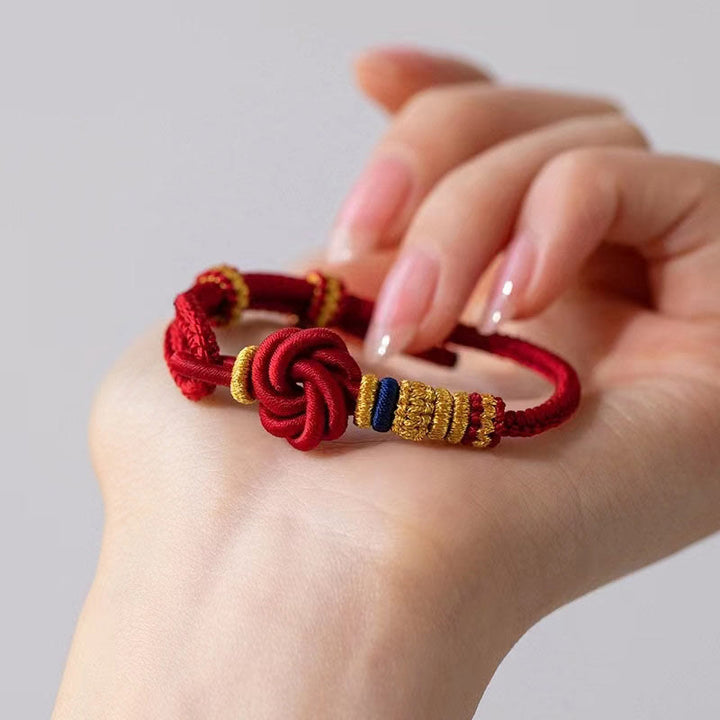 Buddha Stones Handgefertigtes Armband mit Knoten-Pfirsichblüten-Charm und Glücksseil