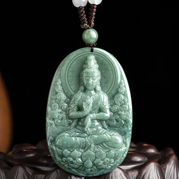 Buddha Stones Natürliche Jade Avalokitesvara Amulett Reichtum Halskette Anhänger