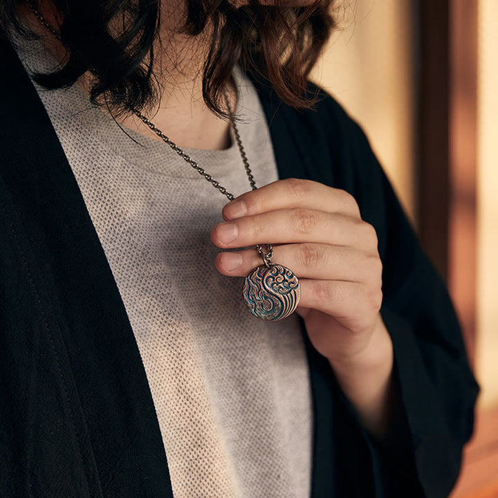 Buddha Stones 990 Sterling Silber Yin Yang Wasser- und Feuer-Balance-Halskettenanhänger