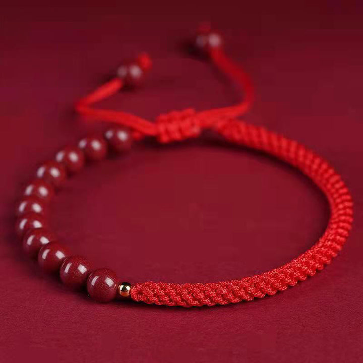 Buddha Stones Natural Cinnabar King Kong Knot Blessing String Armband