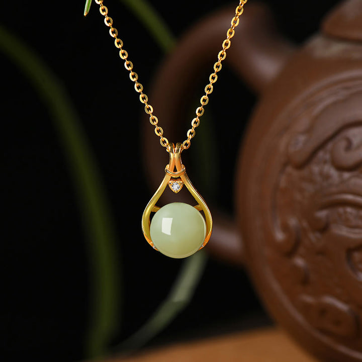 Buddha Stones 925 Sterling Silber Hetian Jade Lucky Bag Muster Wohlstand Halskette Anhänger