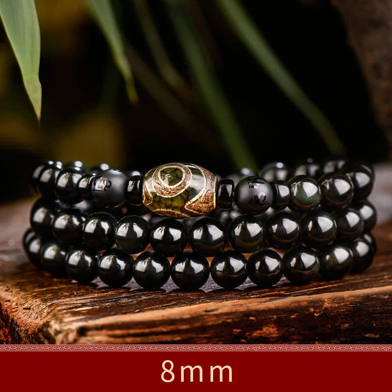 108 Perlen, schwarzer Obsidian, Dzi-Perle, Tigerauge-Achat, heilendes Mala-Armband