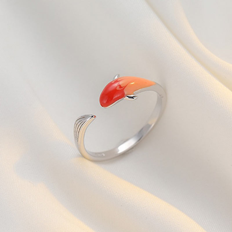 Buddha Stones Koi Fisch Kupfer Balance Glück verstellbarer Ring