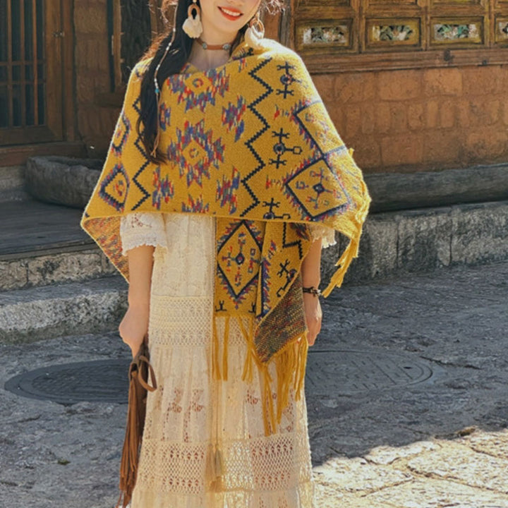 Tibetischer Schal mit Buddha Stonesn, gestreift, Geometrie-Muster, Winter, gemütlich, für Reisen, gestrickter Schal