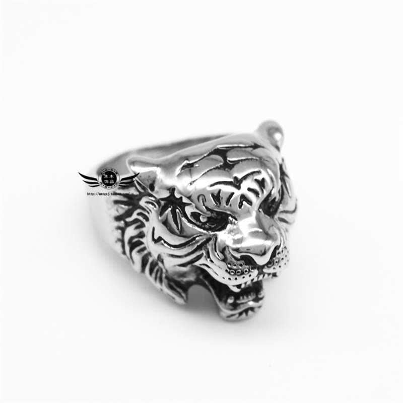 Herren-Tier-Tigerkopf-Titanstahl-Balance-Calm-Punk-Rock-Biker-Ring