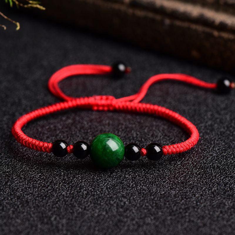 Buddha Stones Lucky and Success Jade-Armband mit roter Schnur