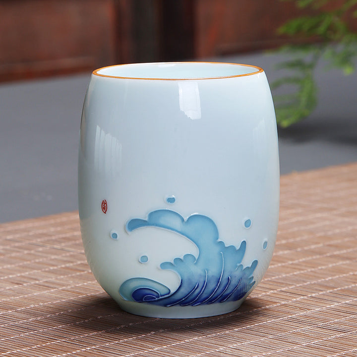 Buddha Stones, Koi-Fisch, Lotus-Landschaft, Löwenzahn, Pfingstrose, Blume, Keramik-Teetasse, Kung-Fu-Teetasse