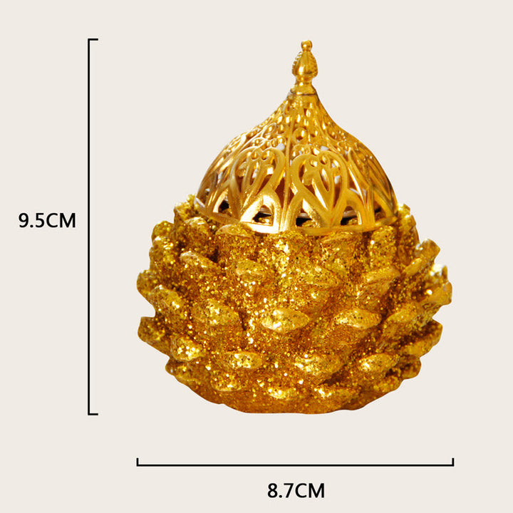 Goldfarbenes Tannenzapfenmuster, spirituelle Rituale, Mini-Räuchergefäß, Heim-Tischdekoration