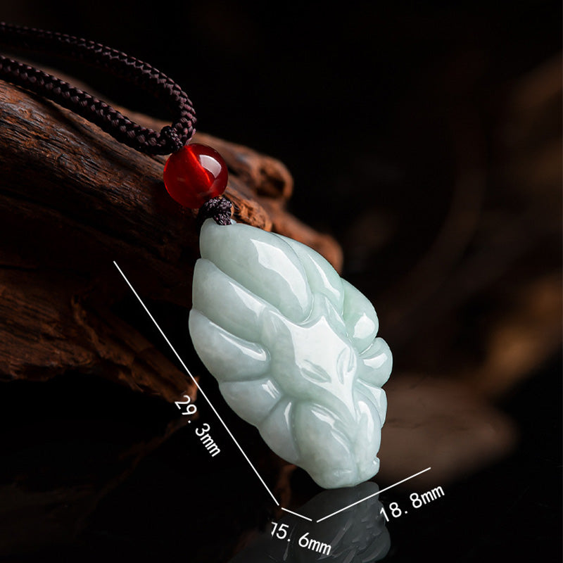 Buddha Stones Halskette mit Anhänger aus natürlichem Jade, neunschwänziger Fuchs, Glück, Wohlstand