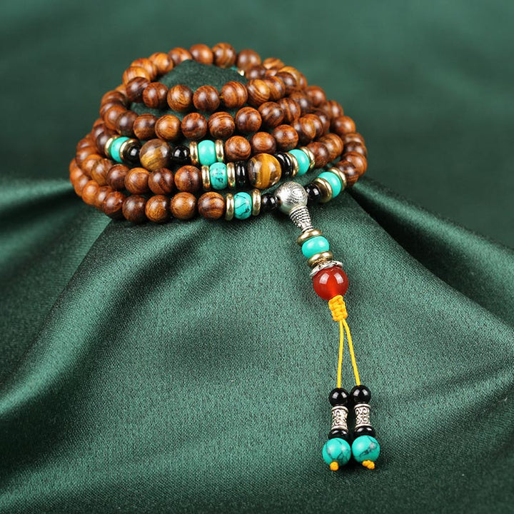 Buddha Stones 108 Perlen Rosenholz Tigerauge Mala Heilarmband