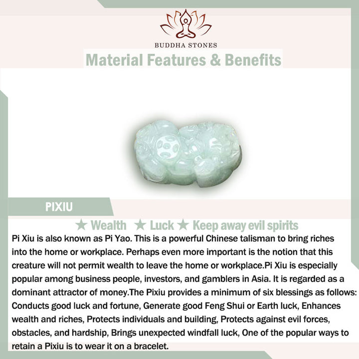 Buddha Stones Natürliches Jade PiXiu Glücksarmband