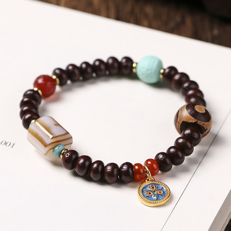 Buddha Stones, natürliches Tibet-Lila-Bodhi-Samen-Dzi-Perlen-Armband, Gott des Reichtums, Weisheit