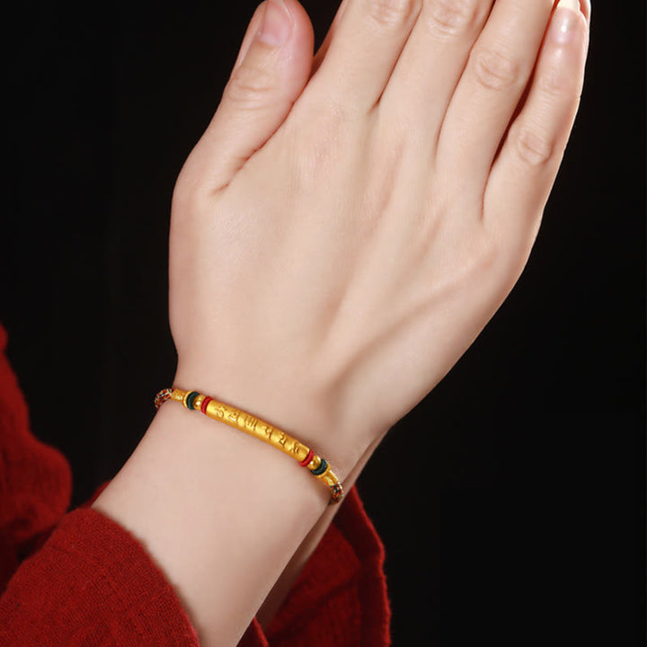 Buddha Stones, tibetisches 999-Gold, Om Mani Padme Hum, handgefertigt, achtfädig, Friedensknoten, Glück, geflochtenes Paar-Armband