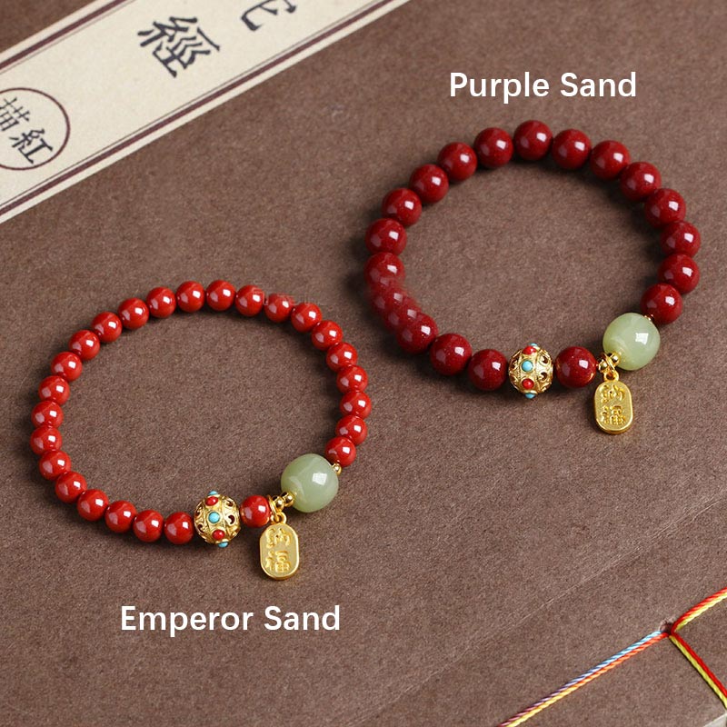 Buddha Stones, Zinnober, grüner Aventurin, Glücksschutz-Charm-Armband