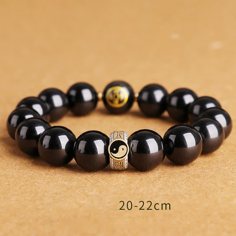 Buddha Stones 925 Sterling Silber Schwarz Obsidian Gold Glanz Obsidian Silber Glanz Obsidian Yin Yang Schutzarmband