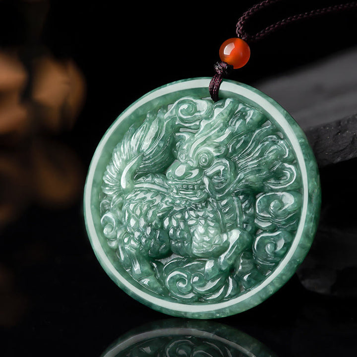 Buddha Stones Natürliche Jade Kirin Fülle String Halskette Anhänger