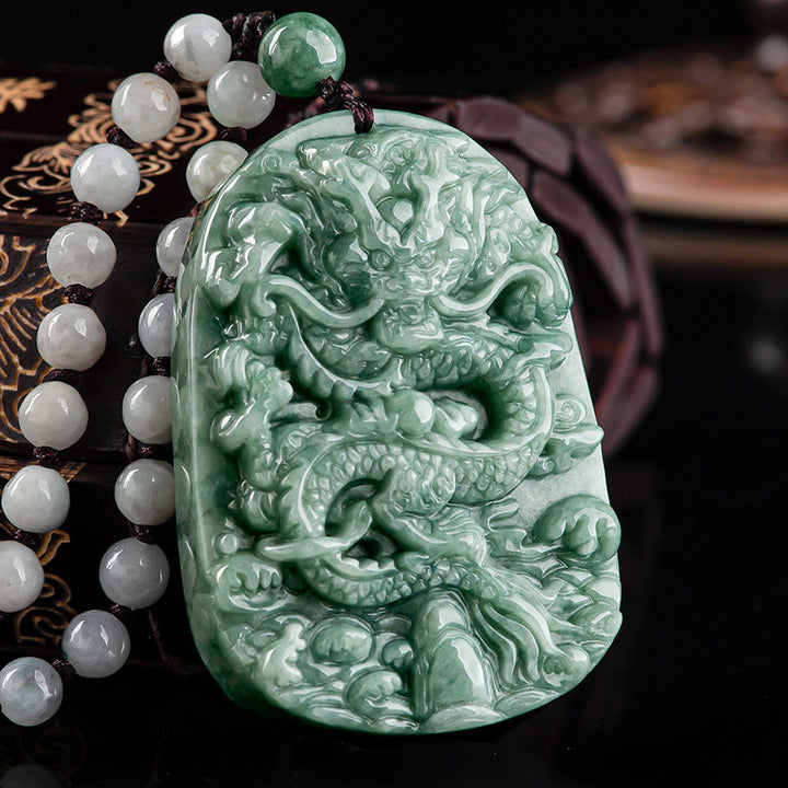 Buddha Stones, chinesisches Sternzeichen, Drache, Jade, Wohlstand, Halskette, Perlenschnur-Anhänger