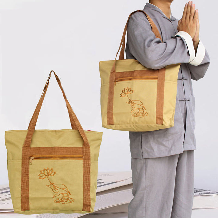 Spiritual Mind Practice Lotus Stickmuster Canvas Schultertasche Tragetasche