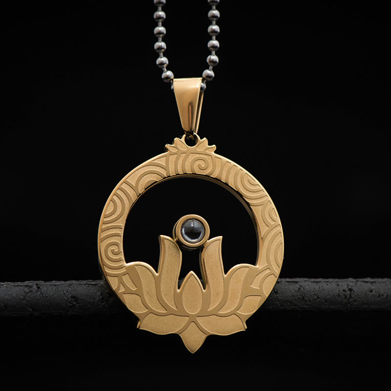 Buddha Stones Lotus Titan Stahl Erleuchtung Projektion Shurangama Mantra Halskette Anhänger