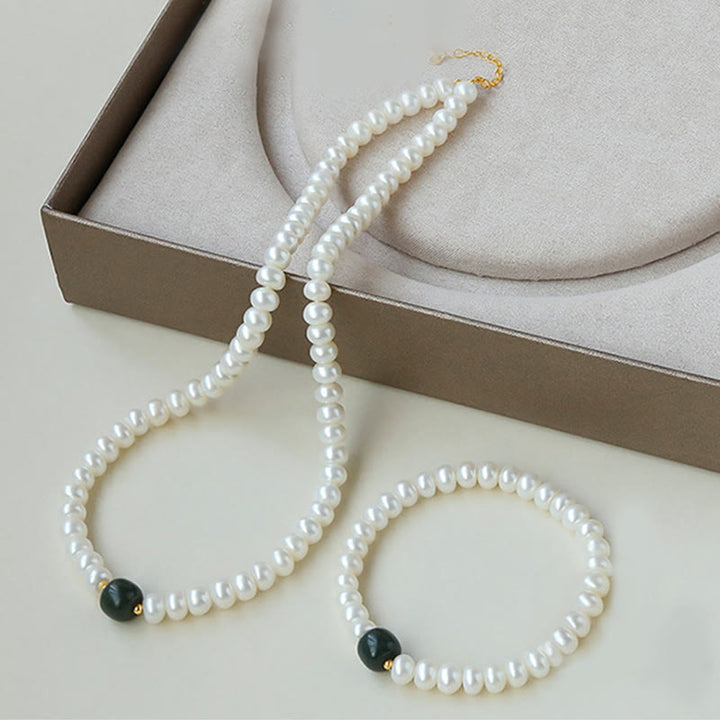 Buddha Stones 925 Sterling Silber natürliche Perle Hetian Jade Aquamarin Weisheit Aufrichtigkeit Halskette Anhänger Armband
