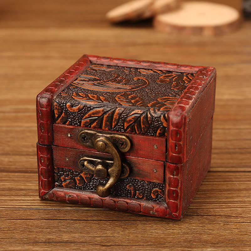 Buddha Stones Retro Kleine Quadratische Holz Schmuck Box Lotus Gras Blume Traube Kupfer Münze Narzisse Schmuck Lagerung Box