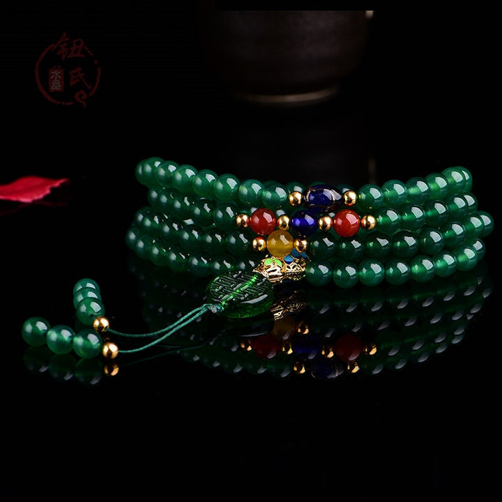 108 Mala-Perlen, natürliches grünes Achat-Power-Support-Armband