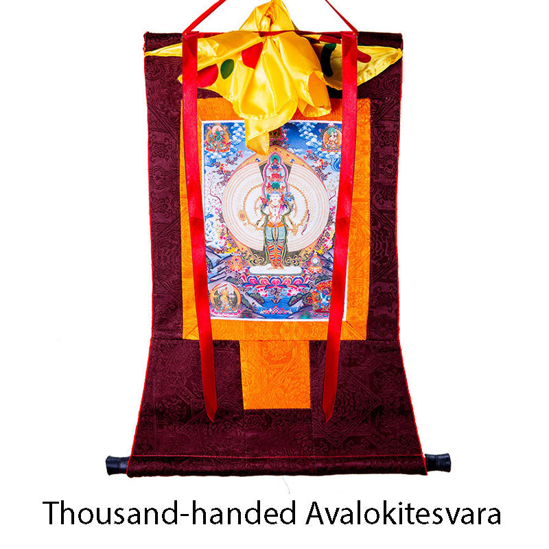 Buddha Stones, tibetische tausendhändige Avalokitesvara-Thangka-Segensdekoration mit Rahmen