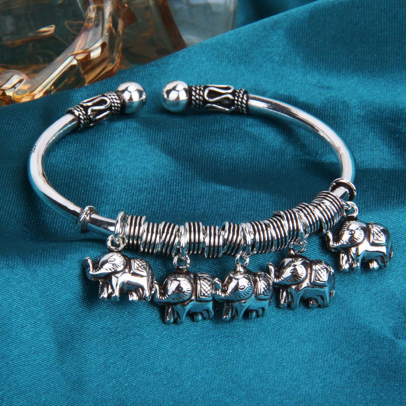 Buddha Stones 925 Sterling Silber Elefant Stärke Armband Armreif