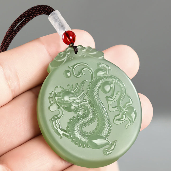 Buddha Stones Chinesisches Sternzeichen Drache Jade Glück Halskette String Anhänger