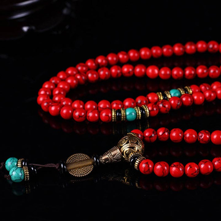 Buddha Stones Tibetische Mala Rot Türkis Glückskette Armband